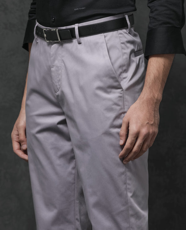 Rare Rabbit Mens Comotel Dusky purple Cotton Linen Satin Stretch Regular Fit Mid Rise Solid Trousers