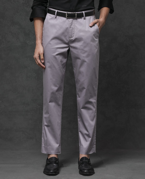 Rare Rabbit Mens Comotel Dusky purple Cotton Linen Satin Stretch Regular Fit Mid Rise Solid Trousers