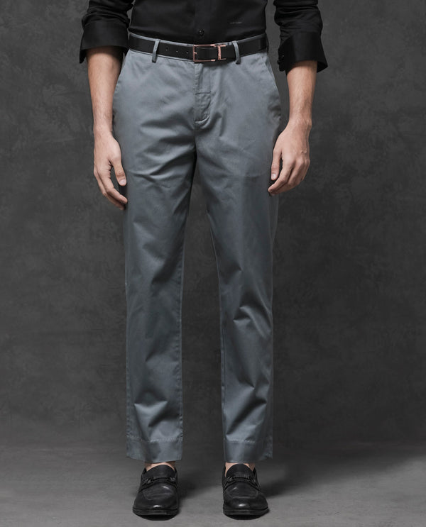 Rare Rabbit Mens Comotel Grey Cotton Linen Satin Stretch Regular Fit Mid Rise Solid Trousers