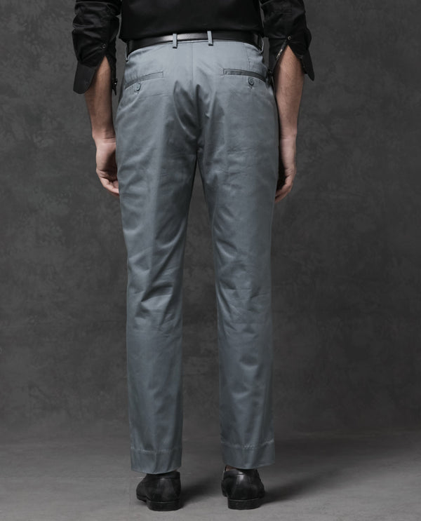 Rare Rabbit Mens Comotel Grey Cotton Linen Satin Stretch Regular Fit Mid Rise Solid Trousers