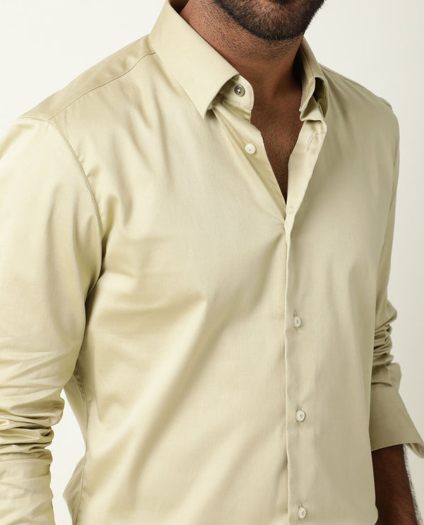 Rare Rabbit Men's Como Pastel Green Satin Fabric Button Down Collar Full Sleeves Solid Formal Shirt
