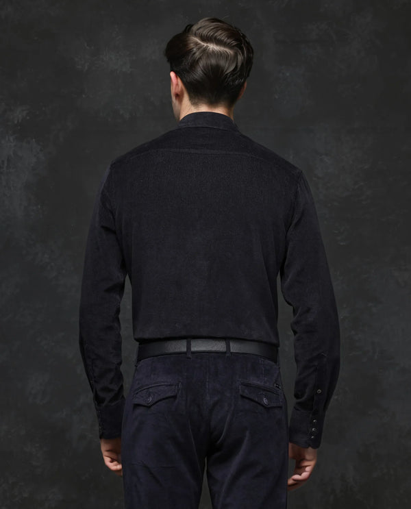 Rare Rabbit Men Cordin-2 Black Full Sleeve Regular Collared Button Closure Double Pocketed Regular Fit Velveteen Shirt