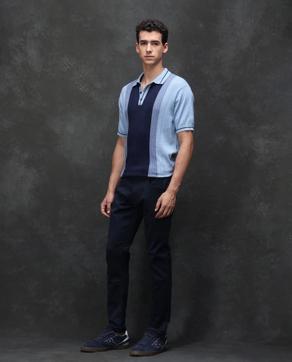 Rare Rabbit Mens Cordon Dark Navy Cotton Polyester Solid Slim Fit Mid Rise Jeans
