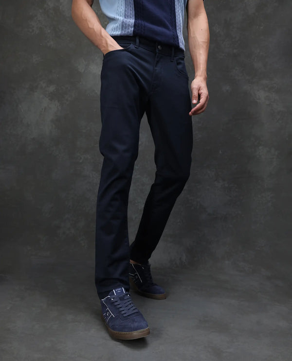 Rare Rabbit Mens Cordon Dark Navy Cotton Polyester Solid Slim Fit Mid Rise Jeans