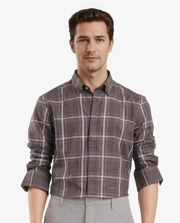Rare Rabbit Men Cordy Dark Olive Full Sleeve Cotton Fabric Regular Fit Checks Shirt