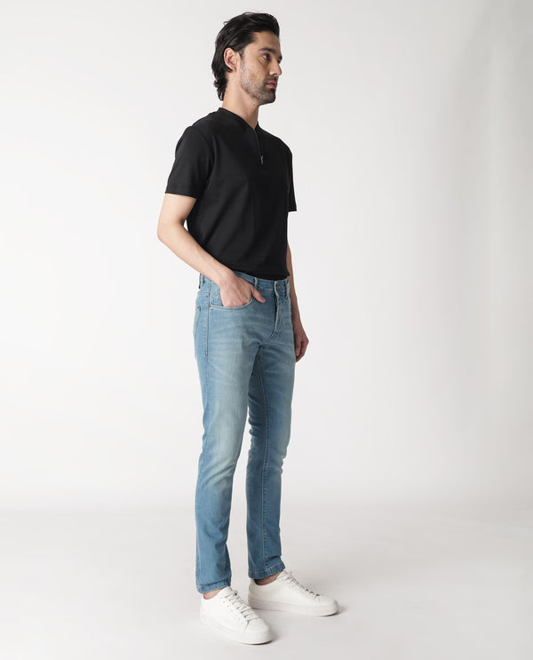 Rare Rabbit Men's Corsica Blue Mid Wash Mid-Rise Slim Fit Jeans