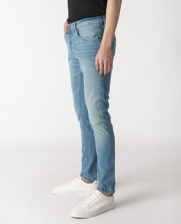 Rare Rabbit Men's Corsica Blue Mid Wash Mid-Rise Slim Fit Jeans