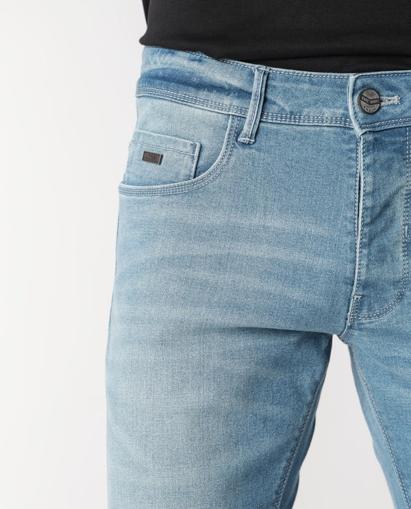 Rare Rabbit Men's Corsica Blue Mid Wash Mid-Rise Slim Fit Jeans