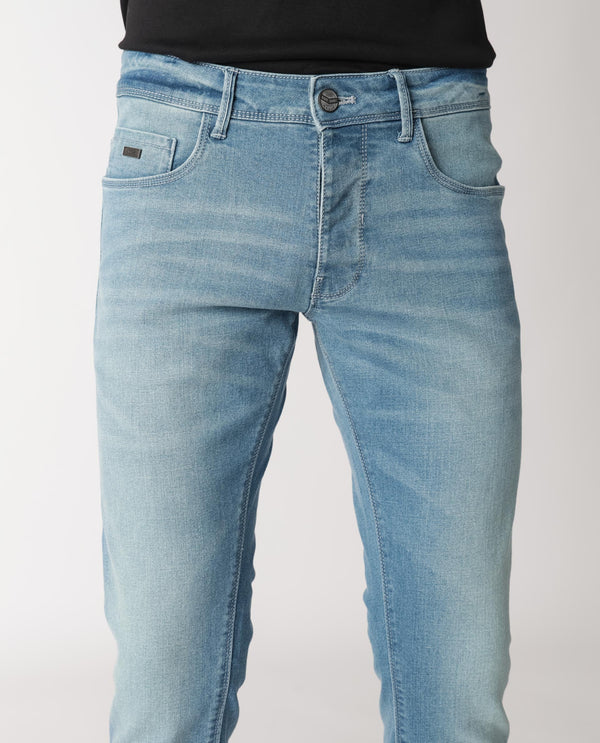 Rare Rabbit Men's Corsica Blue Mid Wash Mid-Rise Slim Fit Jeans