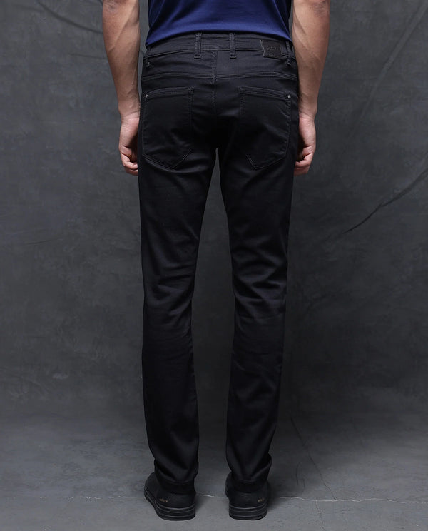 Rare Rabbit Men Corvo Black Cotton Polyester Fabric Dark Wash Slim Fit Plain Denim Jeans