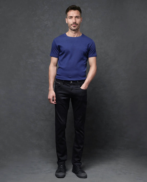 Rare Rabbit Men Corvo Black Cotton Polyester Fabric Dark Wash Slim Fit Plain Denim Jeans