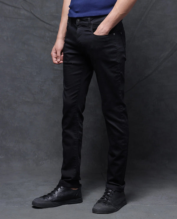 Rare Rabbit Men Corvo Black Cotton Polyester Fabric Dark Wash Slim Fit Plain Denim Jeans