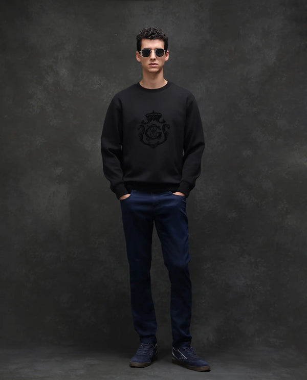 Rare Rabbit Men Corvo Blue Cotton Polyester Fabric Slim Fit Plain Denim Pant