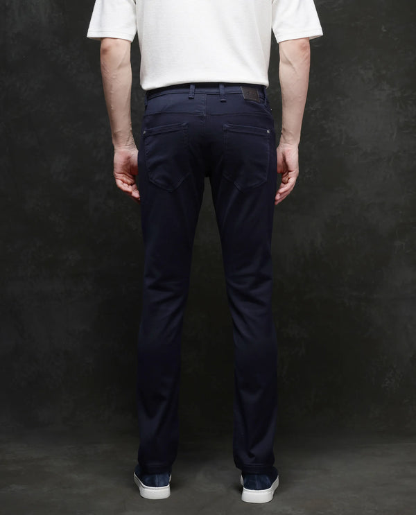 Rare Rabbit Men Corvo Navy Cotton Polyester Fabric Slim Fit Plain Denim Pant
