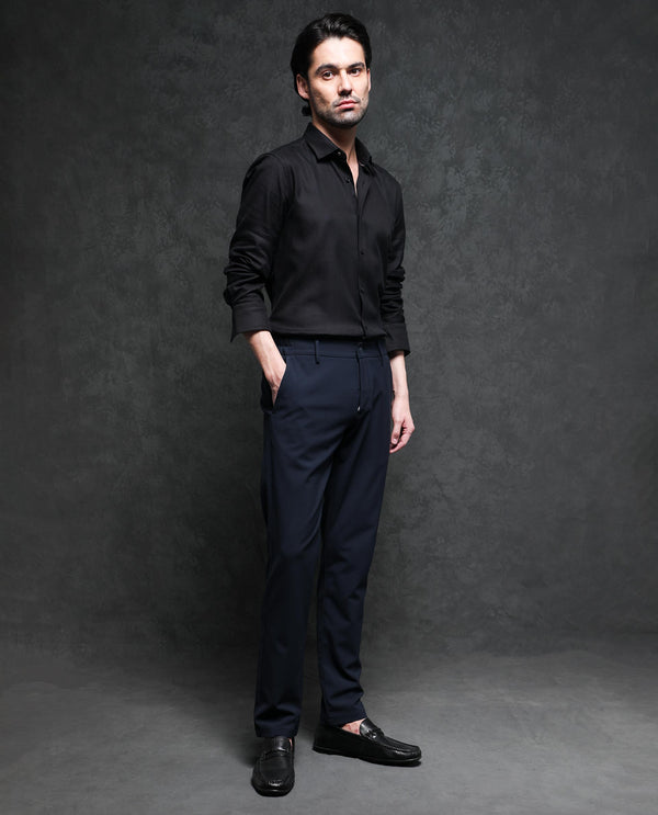 Rare Rabbit Men's Cosa-1 Black Cotton Fabric Full Sleeves Solid Shirt