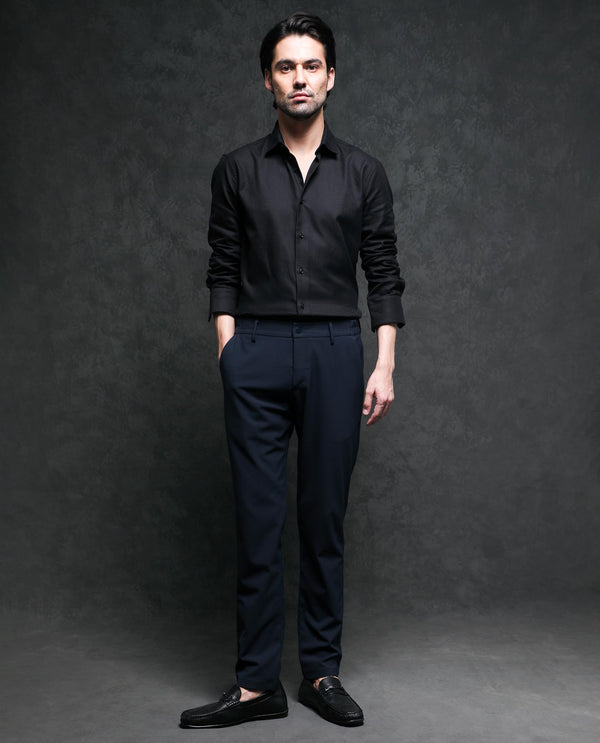 Rare Rabbit Men's Cosa-1 Black Cotton Fabric Full Sleeves Solid Shirt