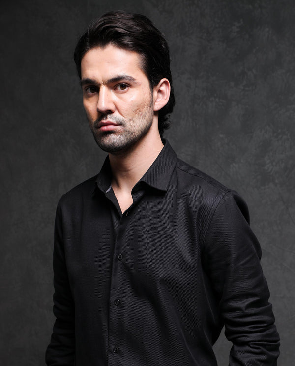 Rare Rabbit Men's Cosa-1 Black Cotton Fabric Full Sleeves Solid Shirt