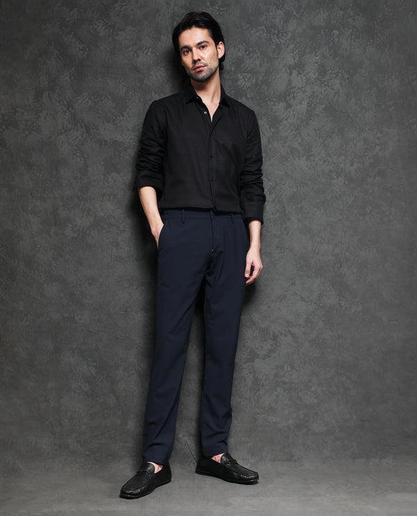 Rare Rabbit Men's Cosa-1 Black Cotton Fabric Full Sleeves Solid Shirt