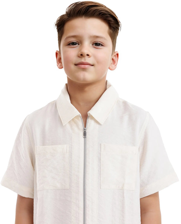 Rare Ones Kids Cose Off White Viscose Half Sleeve Solid Shirt