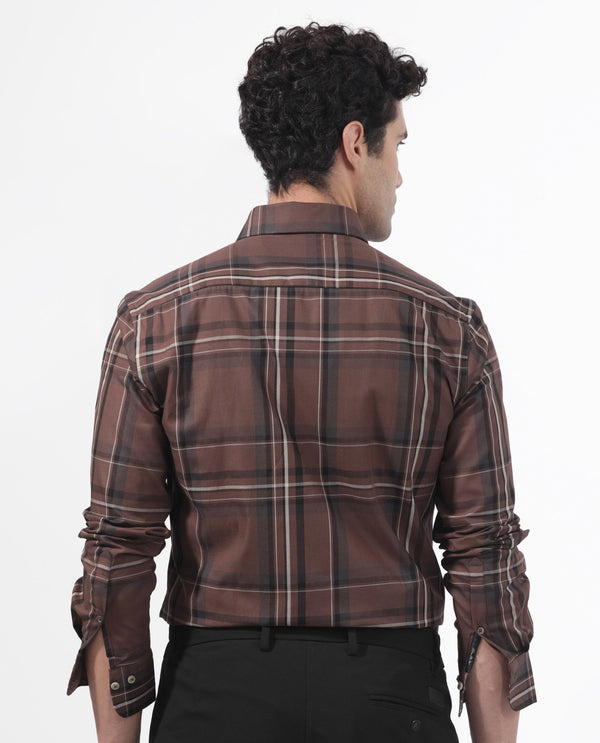 Rare Rabbit Men's Cosen Dark Brown Full Sleeves Checks Shirt
