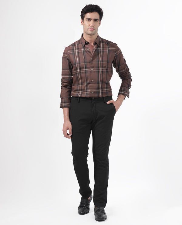 Rare Rabbit Men's Cosen Dark Brown Full Sleeves Checks Shirt