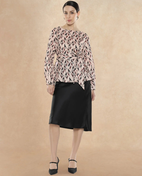 Rareism Women Cosenza Multi Bishop Sleeve Boat Neck Button Floral Print Top