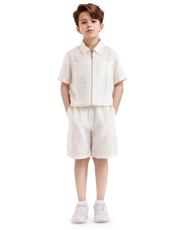 Rare Ones Kids Cosd Off White Viscose Fabric Drawstring Closure Solid Shorts