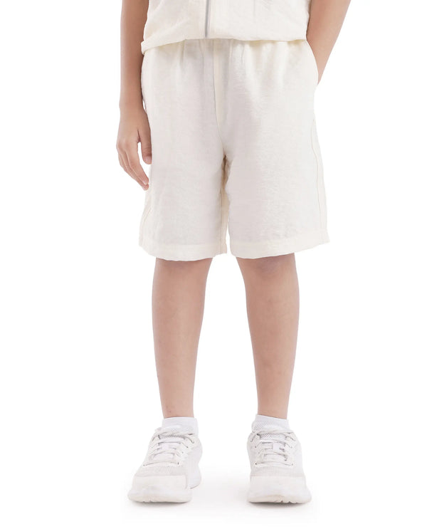 Rare Ones Kids Cosd Off White Viscose Fabric Drawstring Closure Solid Shorts