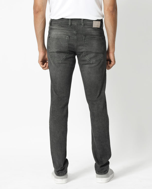 Rare Rabbit Men's Cosmog Black Mid Wash Mid-Rise Slim Fit Jeans