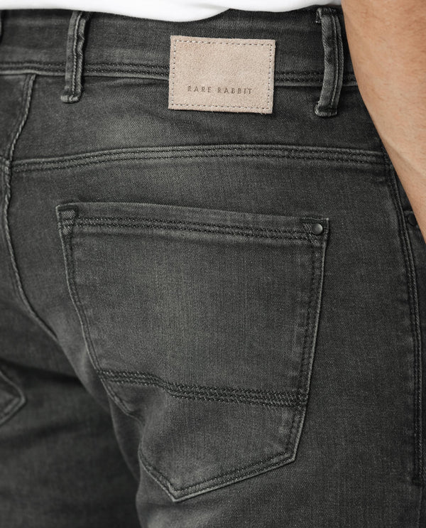 Rare Rabbit Men's Cosmog Black Mid Wash Mid-Rise Slim Fit Jeans