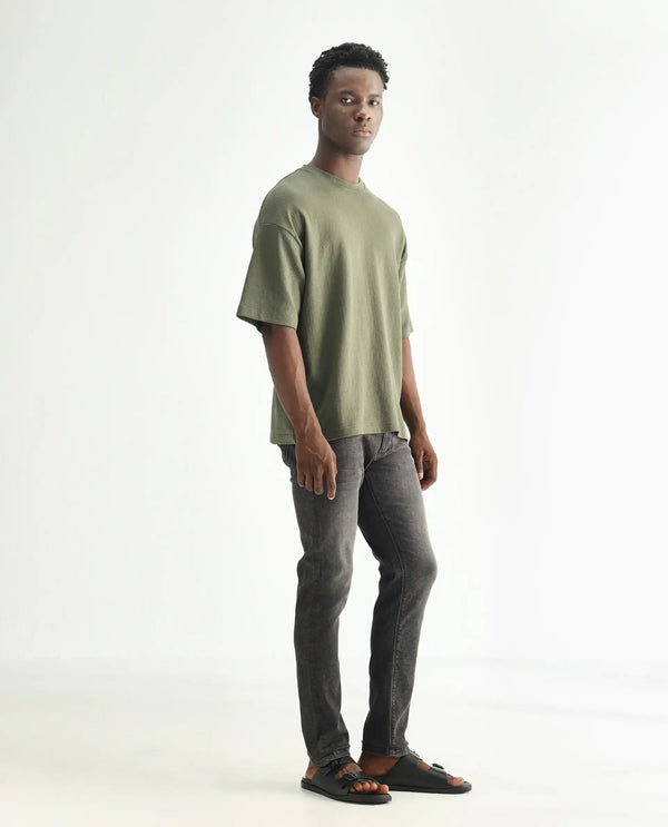 Rare Rabbit Men's Cosmog Black Mid Wash Mid-Rise Slim Fit Jeans