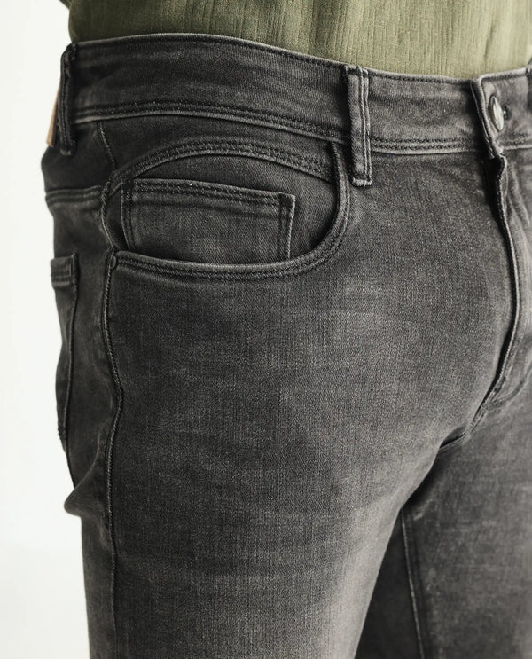 Rare Rabbit Men's Cosmog Black Mid Wash Mid-Rise Slim Fit Jeans