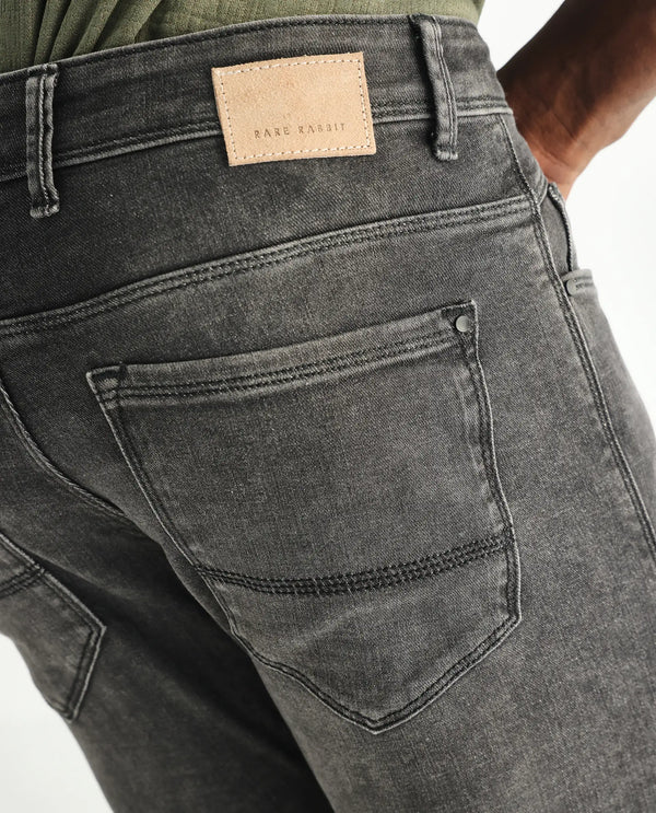Rare Rabbit Men's Cosmog Black Mid Wash Mid-Rise Slim Fit Jeans