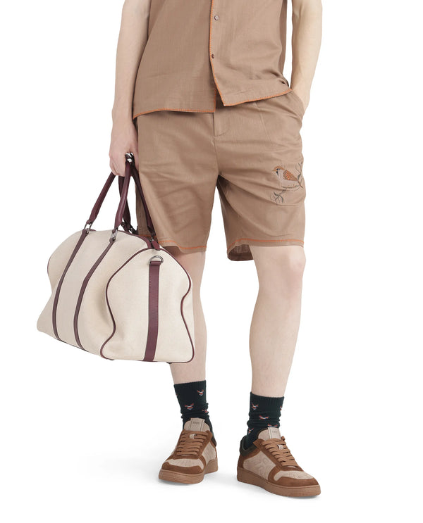 Rare Rabbit Men's Couvin-B Light Brown Button Closure Regular Fit Plain Shorts