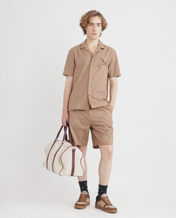Rare Rabbit Men's Couvin-B Light Brown Button Closure Regular Fit Plain Shorts