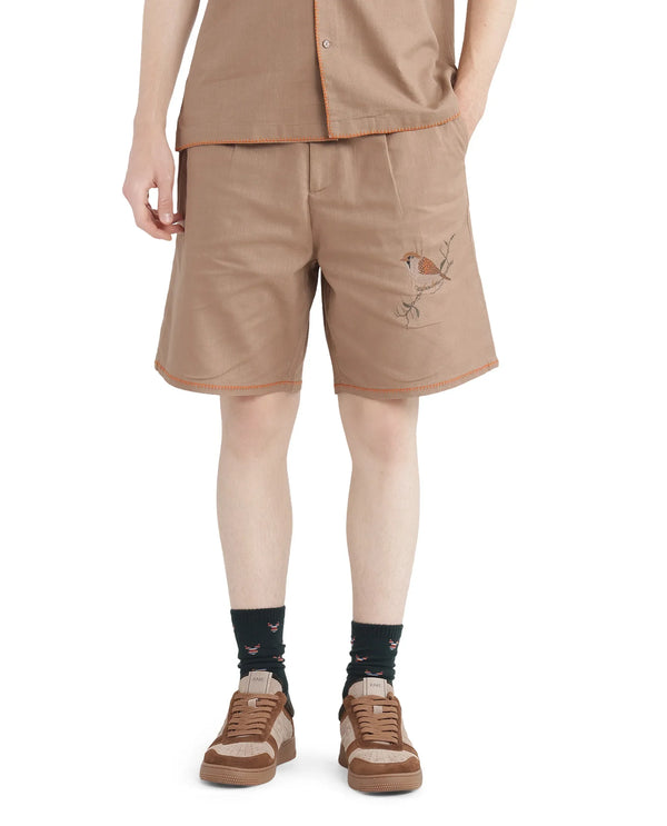 Rare Rabbit Men's Couvin-B Light Brown Button Closure Regular Fit Plain Shorts
