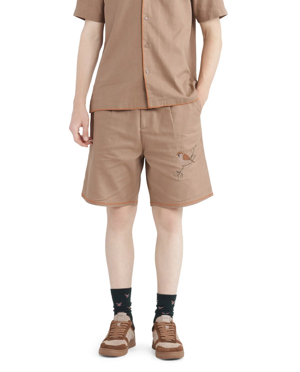 Rare Rabbit Men's Couvin-B Light Brown Button Closure Regular Fit Plain Shorts