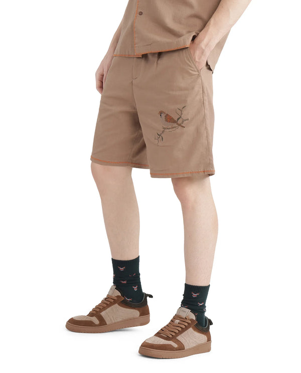 Rare Rabbit Men's Couvin-B Light Brown Button Closure Regular Fit Plain Shorts