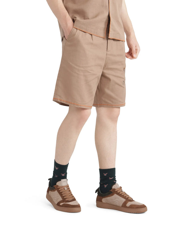 Rare Rabbit Men's Couvin-B Light Brown Button Closure Regular Fit Plain Shorts
