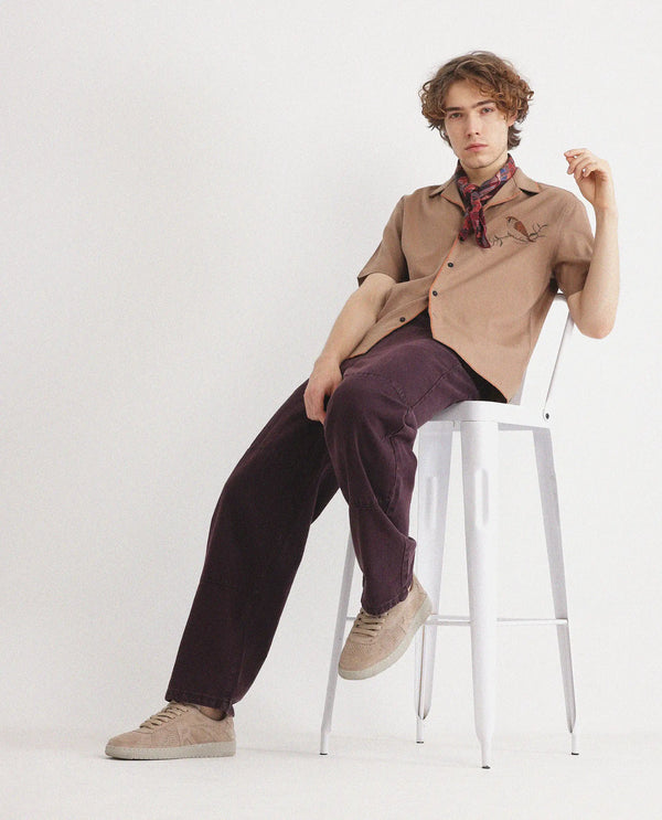 Rare Rabbit Men Couvin Light Brown Cotton Fabric Plain Shirt