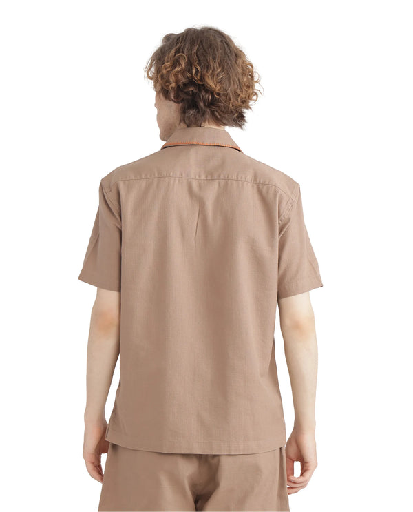 Rare Rabbit Men Couvin Light Brown Cotton Fabric Plain Shirt