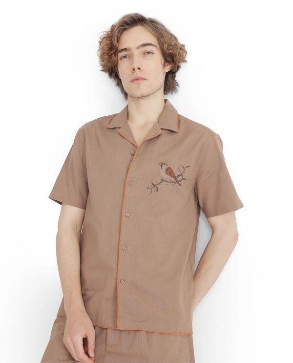 Rare Rabbit Men Couvin Light Brown Cotton Fabric Plain Shirt