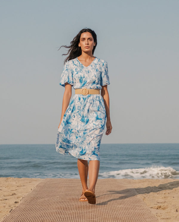 Rareism Womens Covan Light Blue Dress Short Sleeve Print