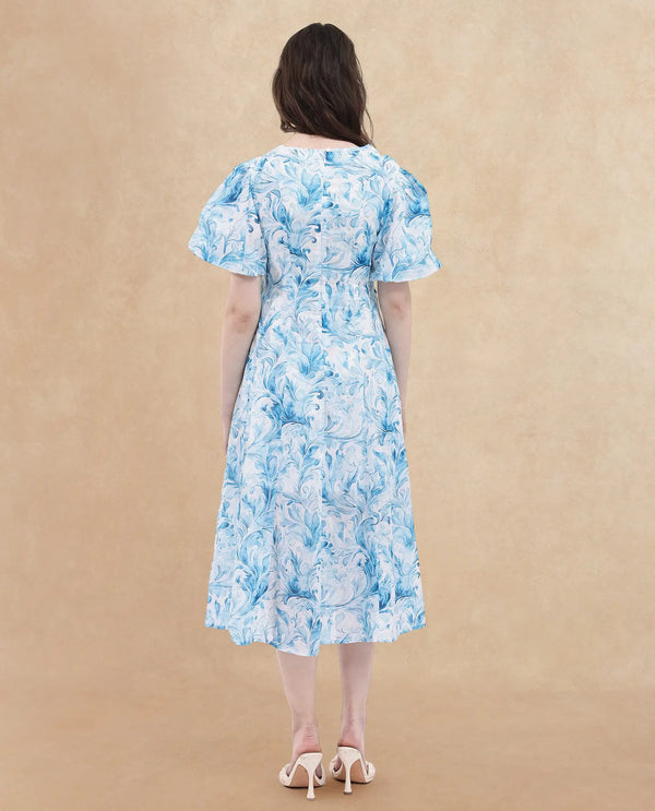 Rareism Womens Covan Light Blue Dress Short Sleeve Print