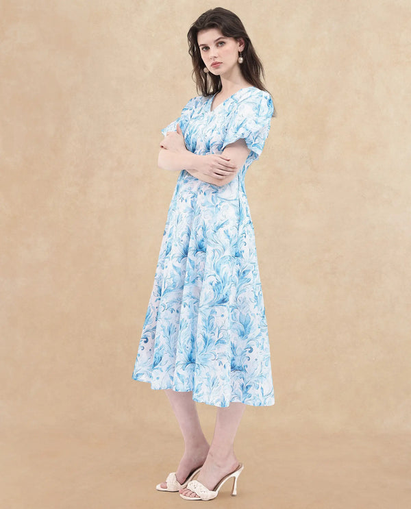 Rareism Womens Covan Light Blue Dress Short Sleeve Print