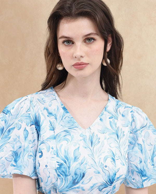 Rareism Womens Covan Light Blue Dress Short Sleeve Print