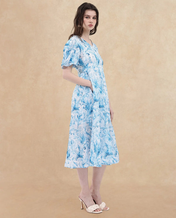 Rareism Womens Covan Light Blue Dress Short Sleeve Print