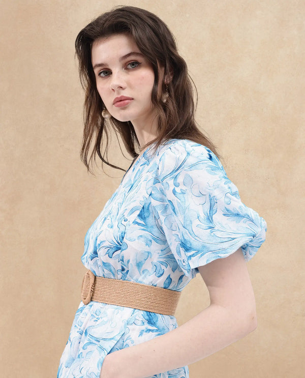 Rareism Womens Covan Light Blue Dress Short Sleeve Print