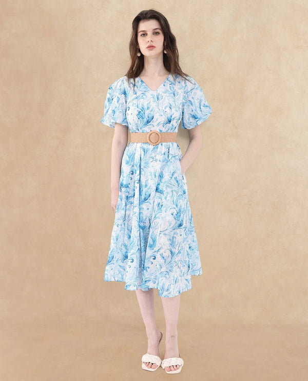 Rareism Womens Covan Light Blue Dress Short Sleeve Print