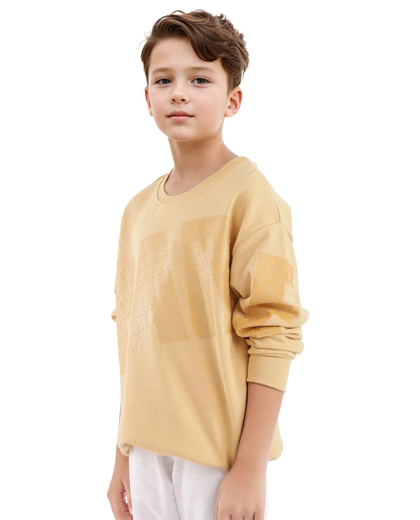 Rare Ones Kids Cramet Yellow Cotton Full Sleeve Gel With HD Print Sweatshirt